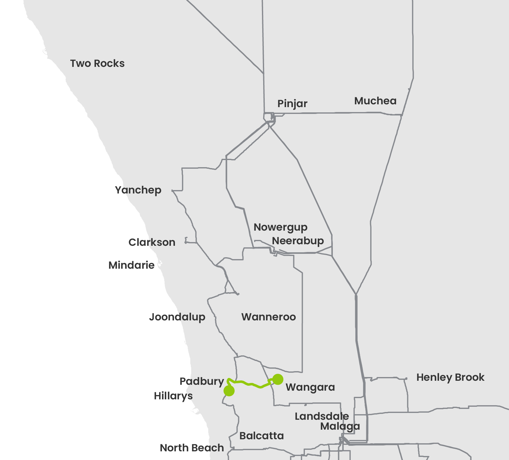 Padbury and Wangara Substation line route map