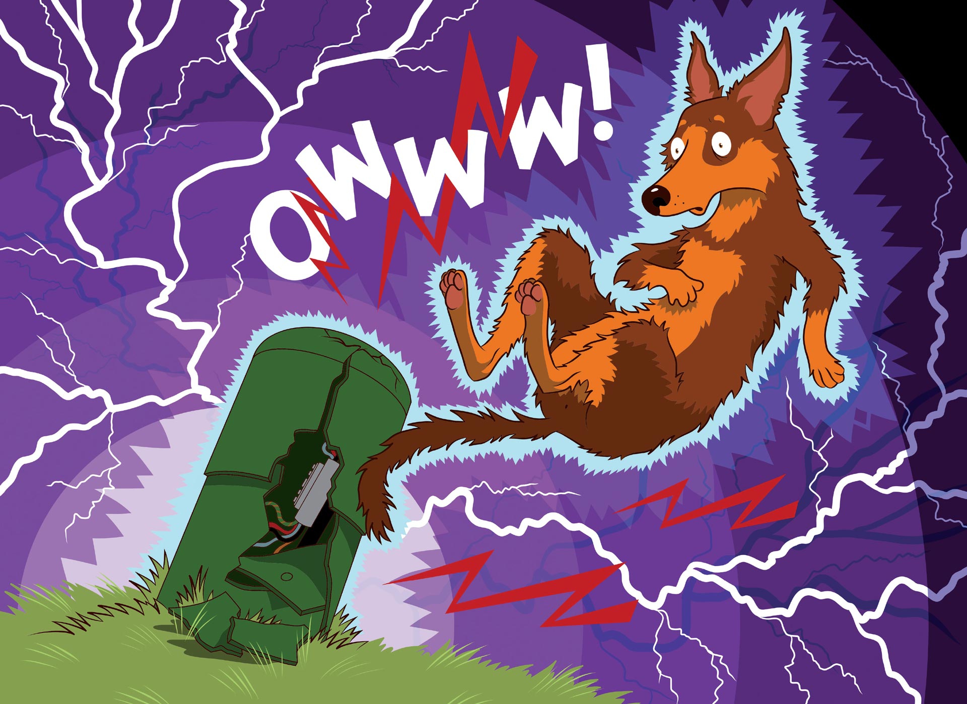 Sparky getting electrocuted by a green dome