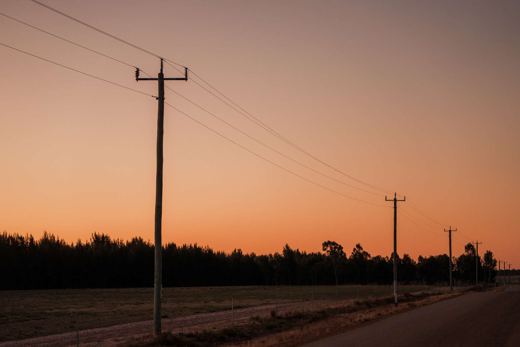 Powerlines in a regional area at sunset