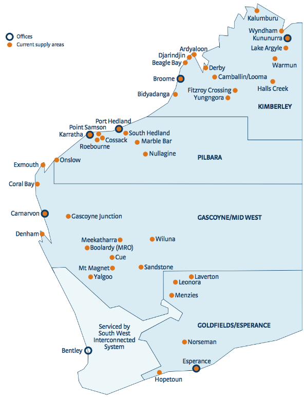 Map of WA with locations of supply areas