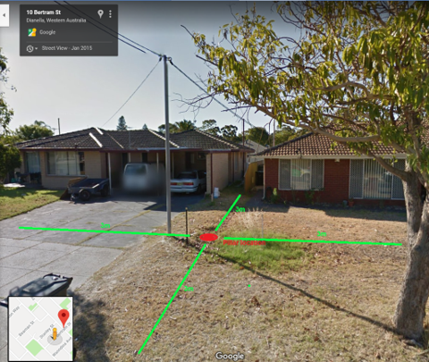 Photo of proposed pillar location showing 3m in every direction