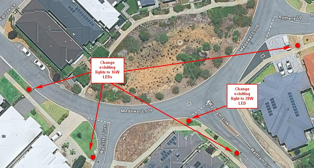 Example of an aerial image showing location of streetlights on a map.