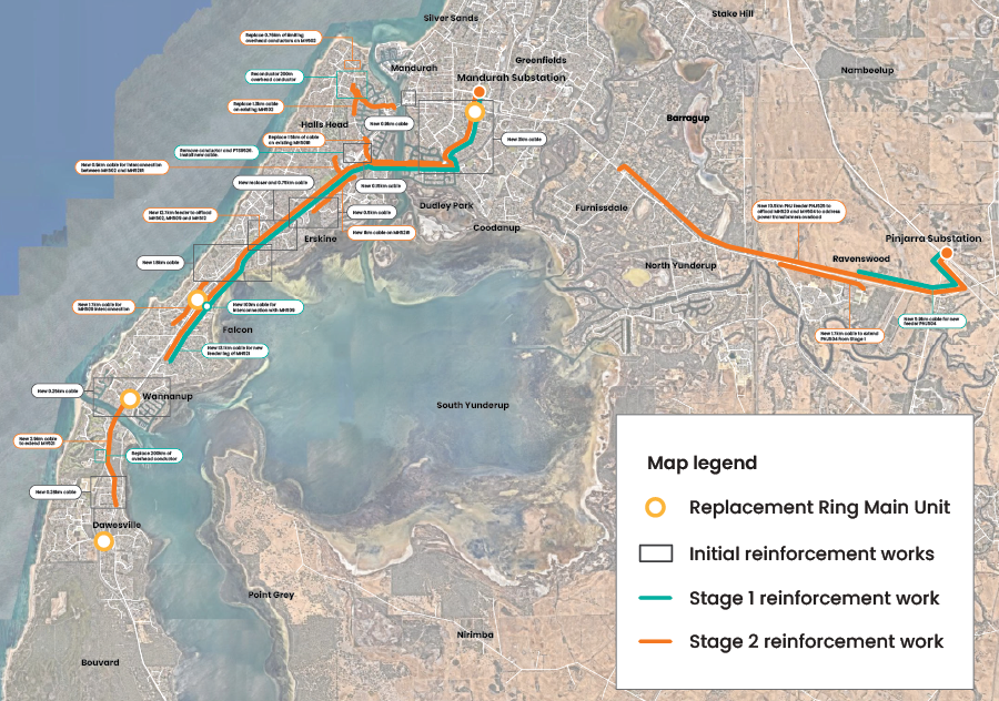 Satellite image with map showing the locations of the different stages of upgrads.