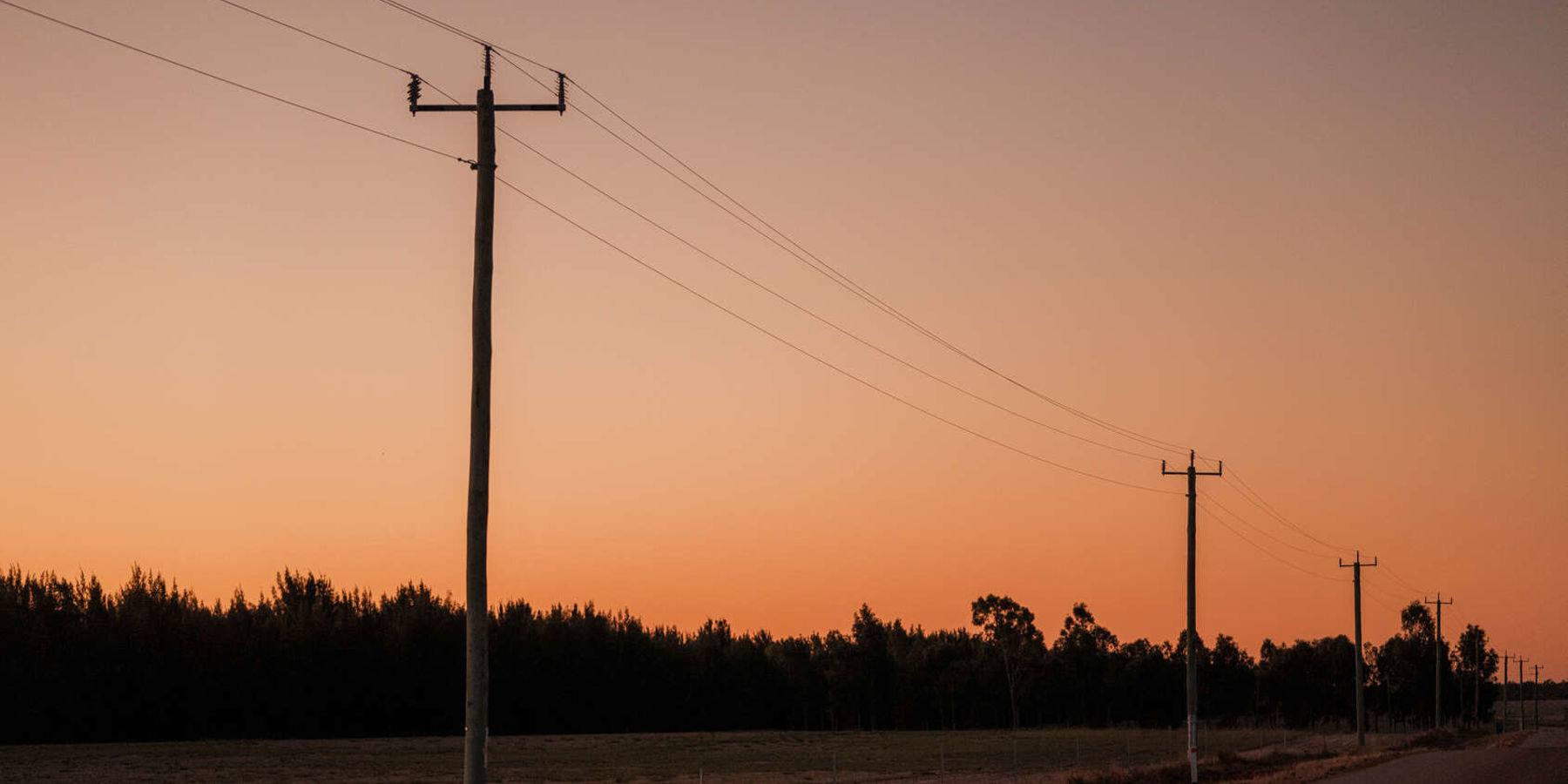 Powerlines in a regional area at sunset