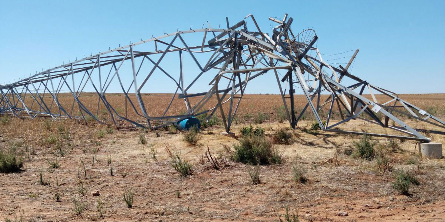 Storm damaged transmission tower