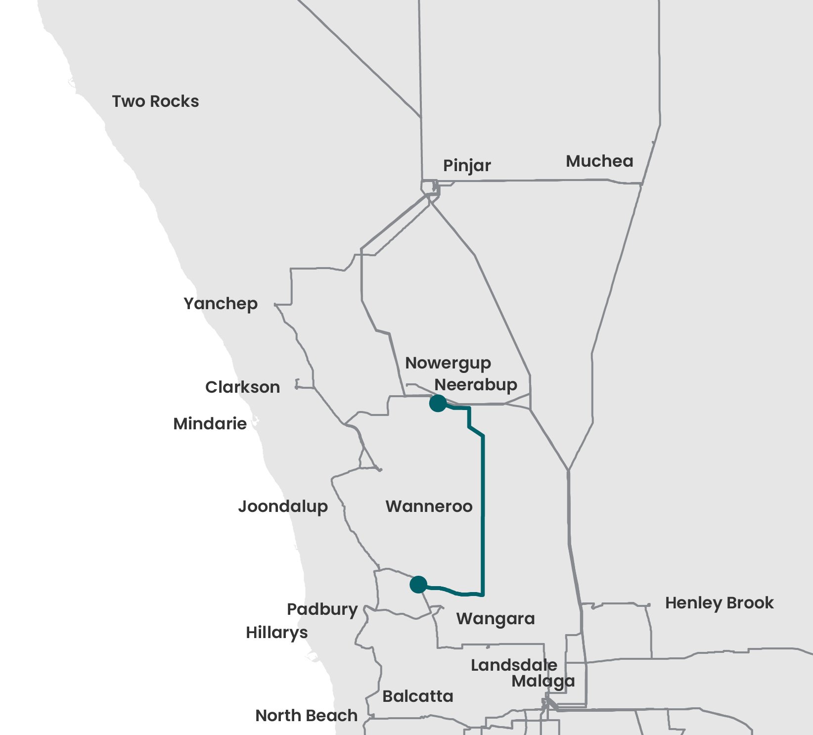 Wangara Substation to Neerabup Terminal line route map