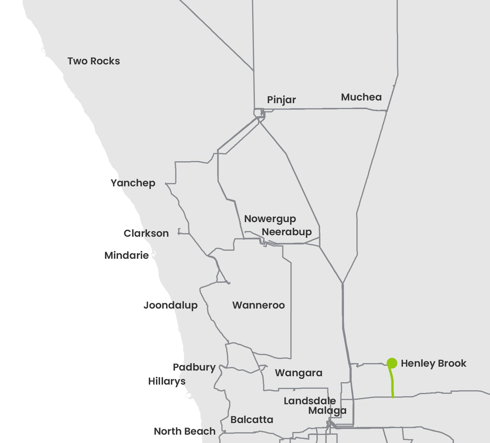 Northern Terminal to Henley Brook Substation line route map