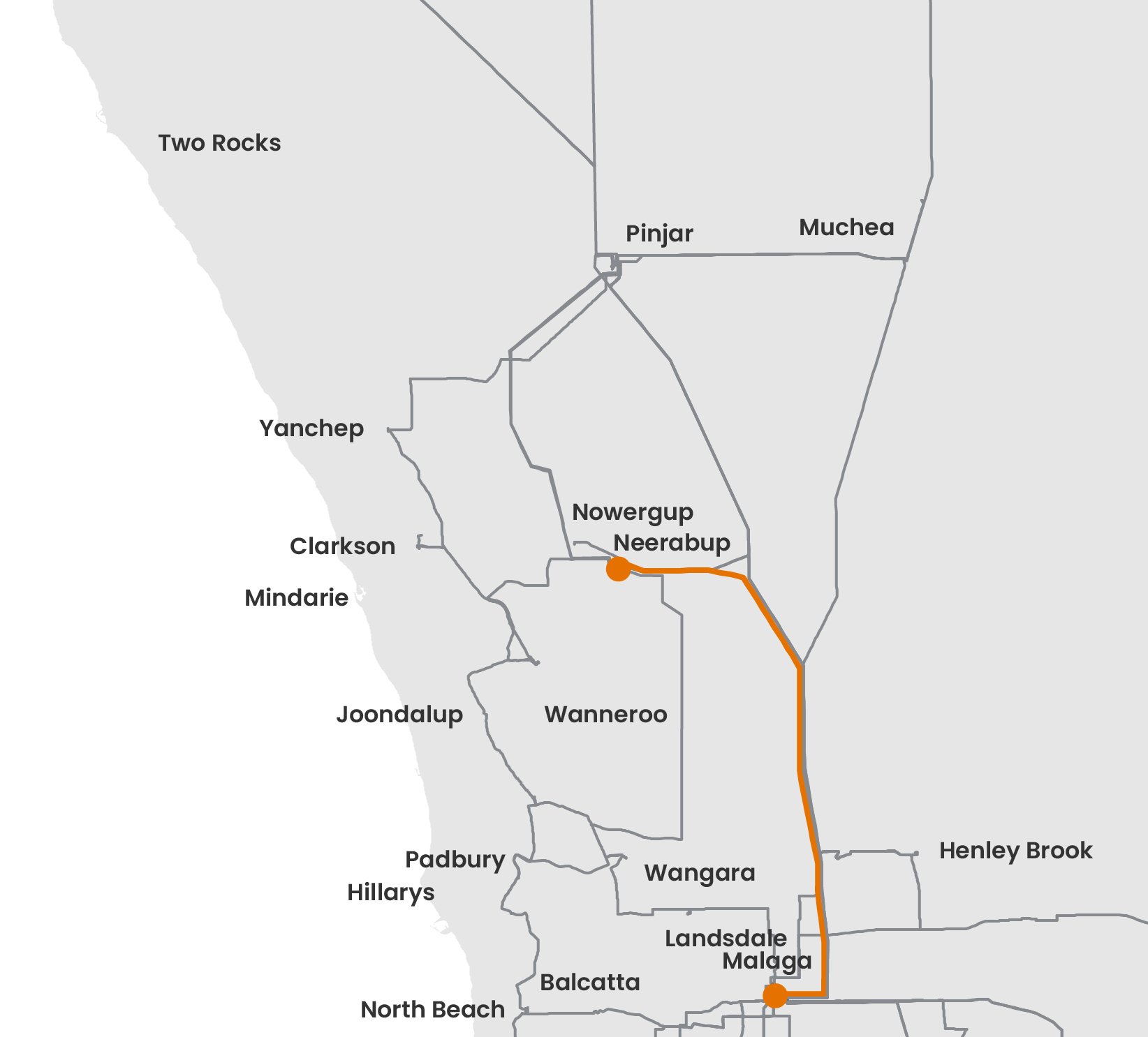 Northern Terminal to Neerabup Terminal line route map